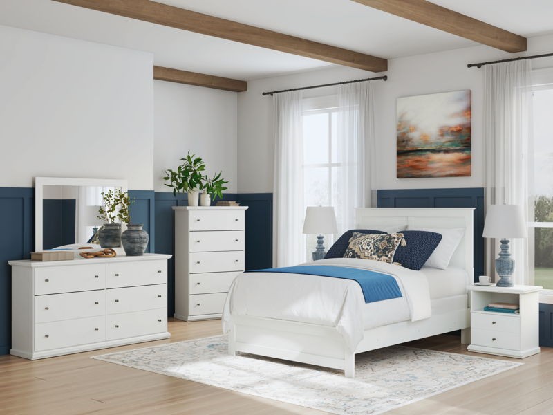 Bostwick Shoals - White - 7 Pc. - Dresser, Mirror, Chest, Full Panel Bed With Framed Footboard, 2 Nightstands
