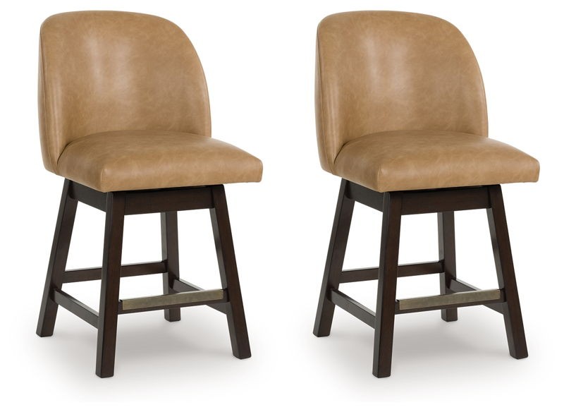 Neymorton - Dark Grayish Brown - Upholstered Swivel Faux Leather Barstool (Set of 2)