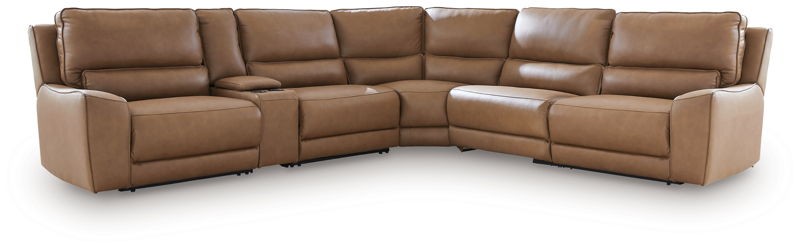 DeepWakes - 6-Piece Power Reclining Sectional With Storage Console - Caramel