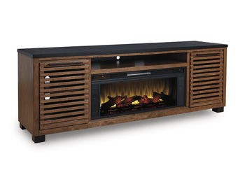 Kallari - Warm Brown / Black - XL TV Stand With Fireplace Option