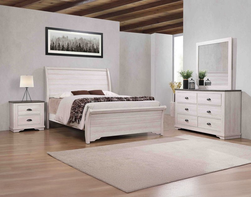 Coralee - King 4 Piece Bedroom Set - Chalk / Gray