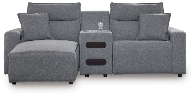 ModMax II - Salt And Pepper - 3-Piece Power Reclining Sectional With LAF Chaise And Audio Console