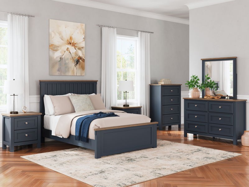 Landocken - Brown / Blue - 7 Pc. - Dresser, Mirror, Full Panel Bed, 2 Nightstands