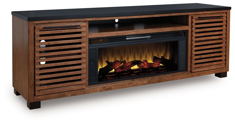 Kallari - Warm Brown / Black - 84" TV Stand With Electric Fireplace