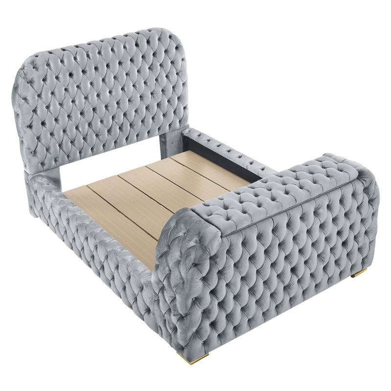 Natalia - King Upholstered Bed With Decking Board Set - Gray