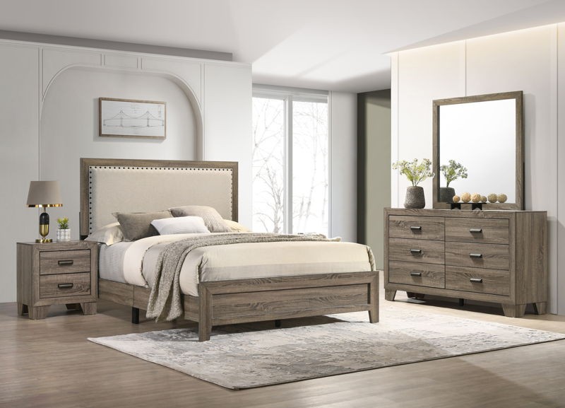 Millie - Full 4 Piece Upholstered Bedroom Set - Warm Gray