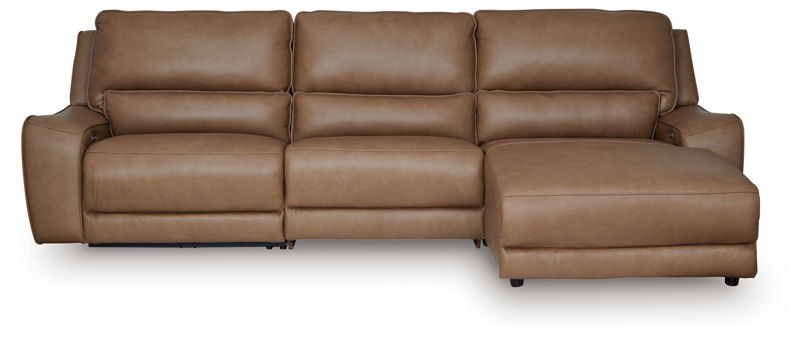 DeepWakes - 3-Piece Power Reclining Sofa With RAF Press Back Power Chaise - Caramel