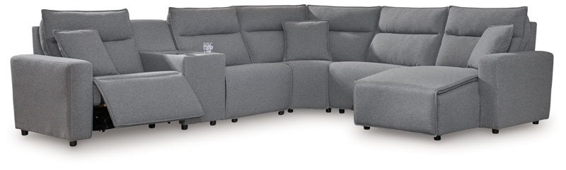 ModMax II - Salt and Pepper - 6-Piece Power Reclining Sectional With LAF Recliner And Storage Console
