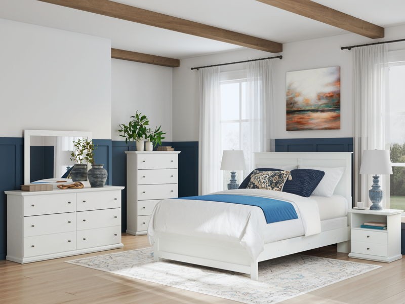 Bostwick Shoals - White - 4 Pc. - Dresser, Mirror, Queen Panel Bed With Framed Footboard