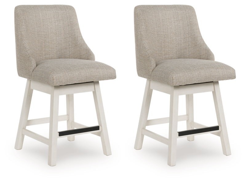 Robbinsdale - Antique White - Upholstered Swivel Curved Back Barstool (Set of 2)