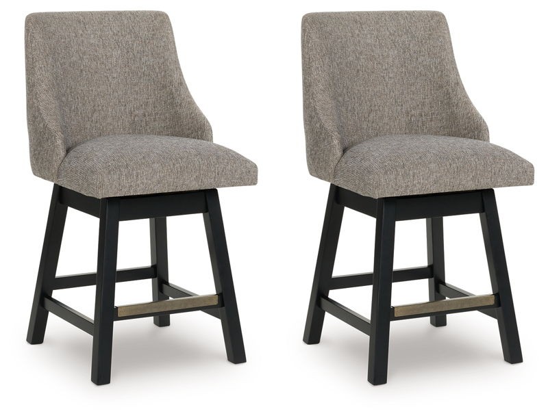 Neymorton - Dark Grayish Brown - Upholstered Swivel Barstool (Set of 2)