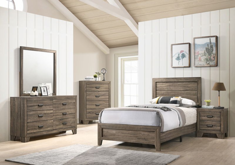 Millie - Twin 5 Piece Bedroom Set - Warm Gray