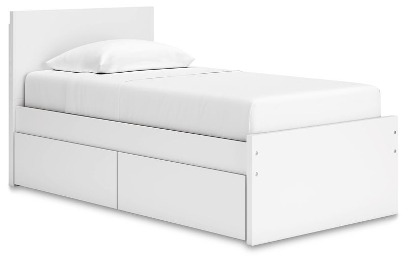 Onita - White - Twin Panel Platform Bed With 1 Side Storage