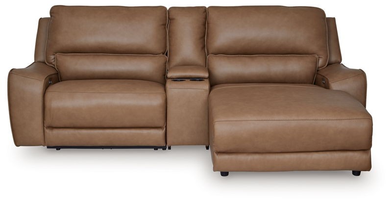 DeepWakes - 3-Piece Power Reclining Sectional With RAF Press Back Power Chaise - Caramel