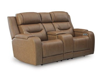 Knightington - Caramel - Power Reclining Loveseat With Audio Console