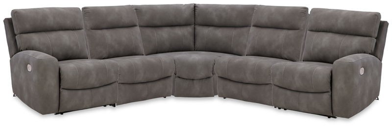 Next-Gen DuraPella - Slate - 5-Piece Power Reclining Sectional With RAF And LAF Recliners