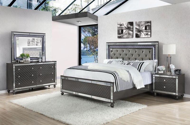 Refino - Queen 4 Piece Bedroom Set - Gunmetal