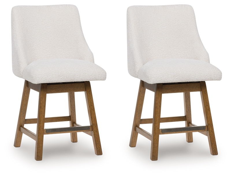 Cabalynn - Oatmeal / Light Brown - Upholstered Swivel Barstool (Set of 2)