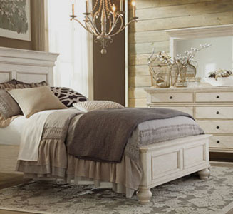 beige bed and dresser