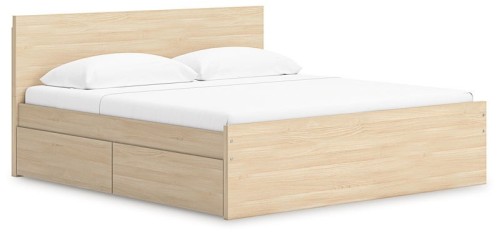 Onita - Natural - Twin Panel Platform Bed With 1 Side Storage