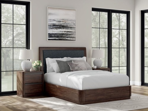 Dilenno - Dark Brown - California King Upholstered Panel Bed