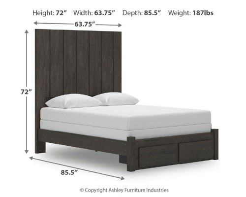 Fraluna - Charcoal - Queen Panel Storage Bed