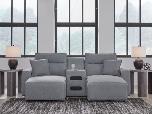 ModMax II - Salt And Pepper - 3-Piece Power Reclining Sectional With LAF Chaise And Audio Console