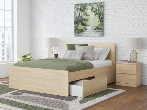 Onita - Natural - Twin Panel Platform Bed With 1 Side Storage