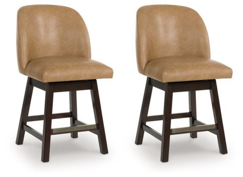 Neymorton - Dark Grayish Brown - Upholstered Swivel Faux Leather Barstool (Set of 2)