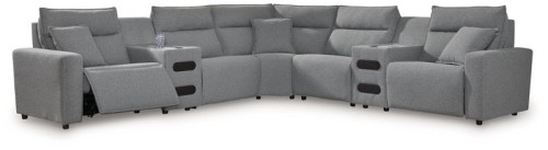 ModMax II - Salt and Pepper - 7-Piece Power Reclining Sectional With 2 Audio Consoles