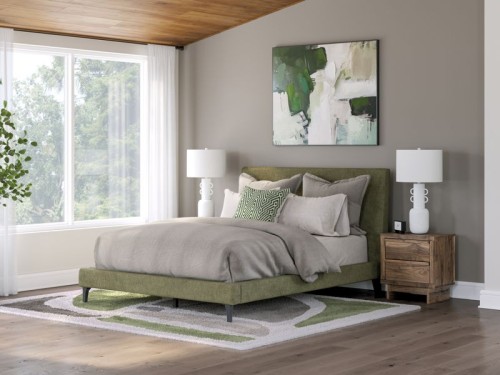 Chirason - Sage Green - Queen Upholstered Bed With Roll Slats