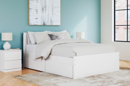 Onita - White - Queen Panel Platform Bed With 1 Side Storage