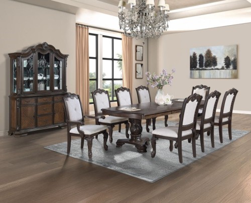 Kiera - 9 Piece Dining Room Set - Cherry Brown