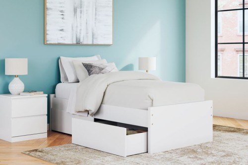 Onita - White - Full Platform Bed With 1 Side Storage