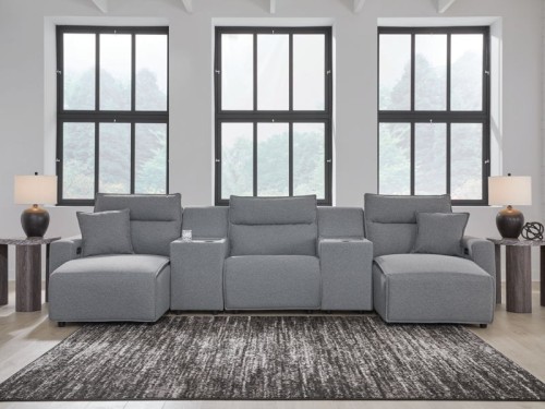 ModMax II - Salt And Pepper - 3-Piece Power Reclining Sectional With LAF Chaise And Audio Console
