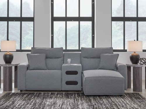 ModMax II - Salt And Pepper - 3-Piece Power Reclining Sectional With LAF Chaise And Audio Console