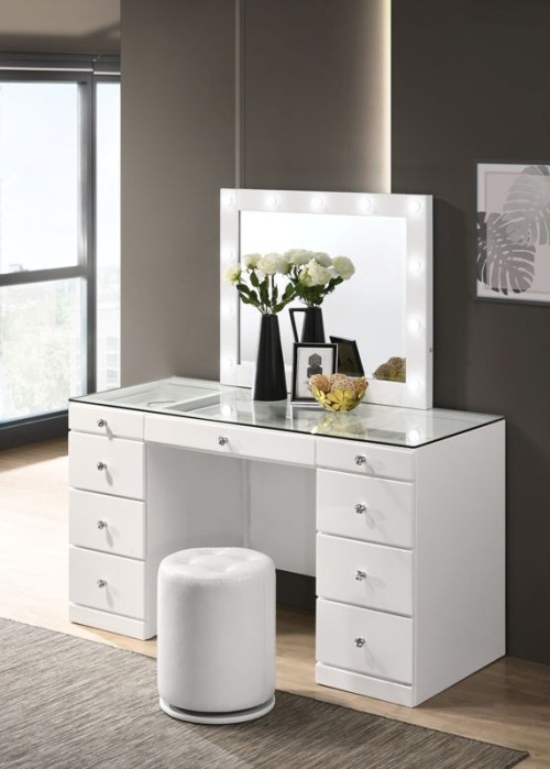 Avery - Vanity Set (With LED Luxo Mirror) - White