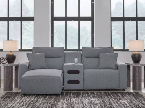 ModMax II - Salt And Pepper - 3-Piece Power Reclining Sectional With LAF Chaise And Audio Console