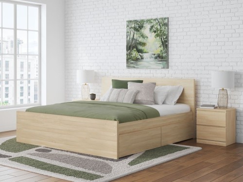 Onita - Natural - Twin Panel Platform Bed With 1 Side Storage
