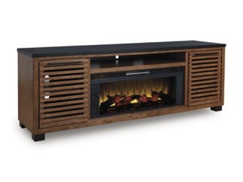 Kallari - Warm Brown / Black - XL TV Stand With Fireplace Option