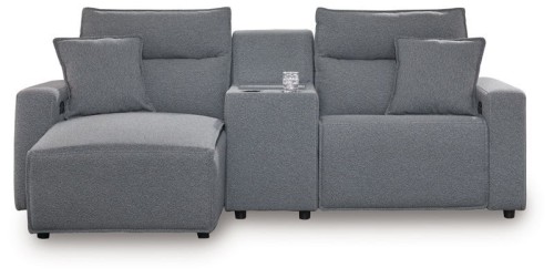 ModMax II - Salt And Pepper - 3-Piece Power Reclining Sectional With LAF Chaise And Audio Console