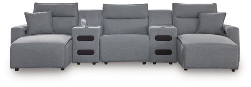 ModMax II - Salt And Pepper - 3-Piece Power Reclining Sectional With LAF Chaise And Audio Console