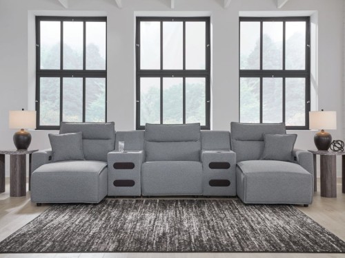 ModMax II - Salt And Pepper - 3-Piece Power Reclining Sectional With LAF Chaise And Audio Console