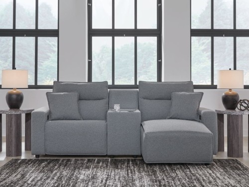 ModMax II - Salt And Pepper - 3-Piece Power Reclining Sectional With LAF Chaise And Audio Console