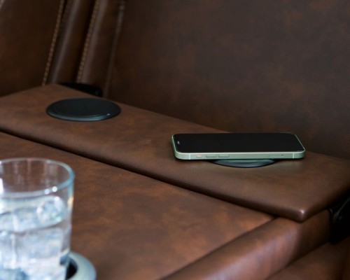 Knightington - Caramel - Power Reclining Sofa With Audio Seating