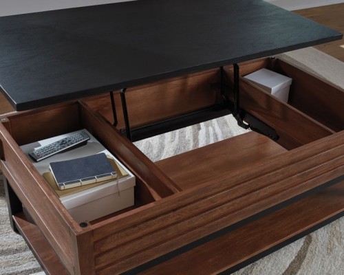 Kallari - Warm Brown / Black - Lift Top Cocktail Table