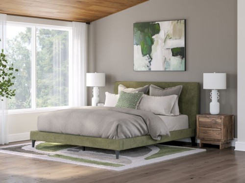 Chirason - Sage Green - California King Upholstered Bed With Roll Slats