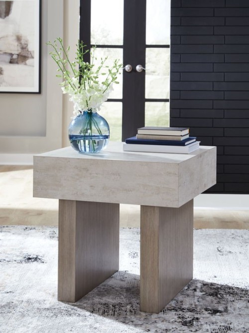 Jorlaina - Light Grayish Brown - Square End Table With Faux Cement Top