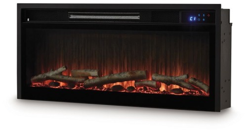 Entertainment Accessories - Black - Fireplace Insert With Faux Birch Log Set