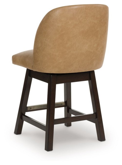 Neymorton - Dark Grayish Brown - Upholstered Swivel Faux Leather Barstool (Set of 2)
